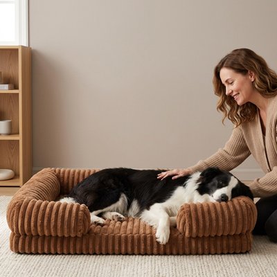 aussie dort dans Panier orthopédique Chien khaki dame présente