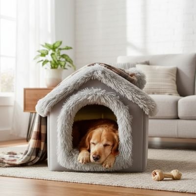 chien roux dans Niche pour Chien interieur