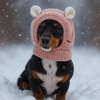 chihuahua portant Bonnet chien est assis dans neige