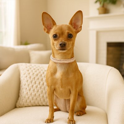 chihuahua blond porte collier en strass pour chien