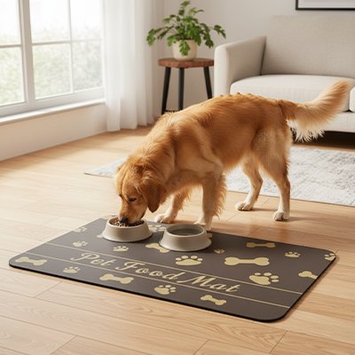 golden retriever mange sur Tapis absorbant gamelle chien