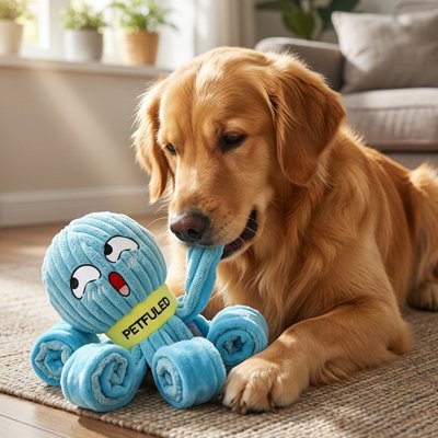 golden retriever mordille Peluche chien sur moquette