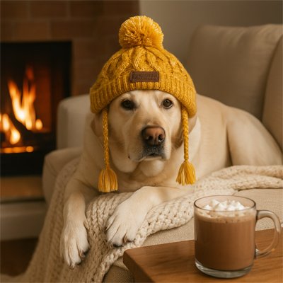 labrador portant Bonnet chien est couché sur canapé