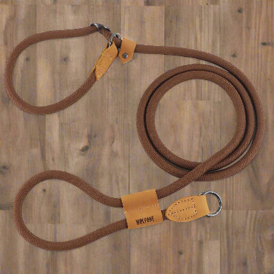 longe pour chien chocolat sur plancher de bois