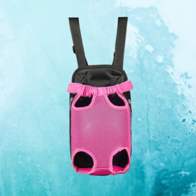 Sac a dos pour chien rose sur fond aqua
