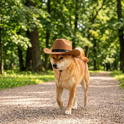 shiba inu porte chapeau pour Chien en marchant sur sentier de parc