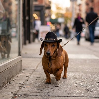teckel porte Chapeau pour Chien en marchant sur trottoir