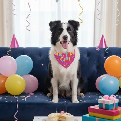 aussie portant Bandana Chiens est assis sur canapé