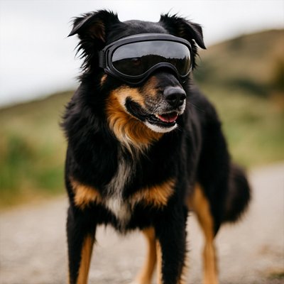 aussie porte Lunette chien moto grise