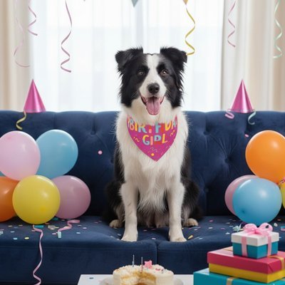 aussie portant Bandana Chiens est assis sur canapé