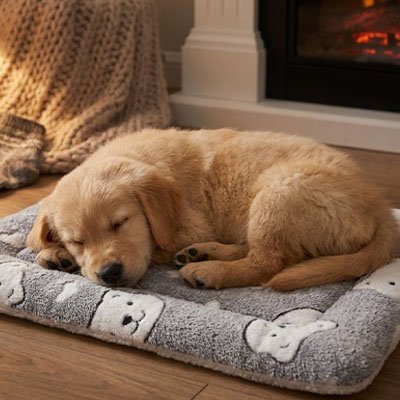 bebe golden retriever couche sur Tapis pour Chien