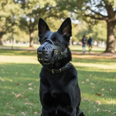 berger allemand Muselière pour chien​ assis sur pelouse dans parc