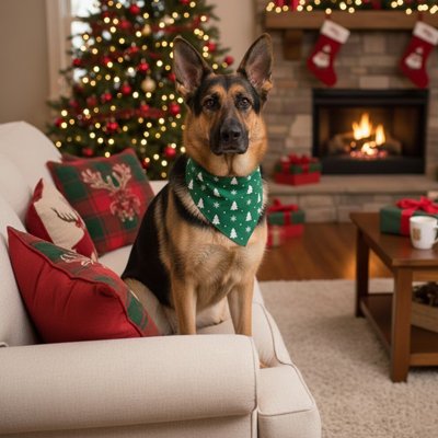 berger allemand portant Bandana Chiens assis sur canapé