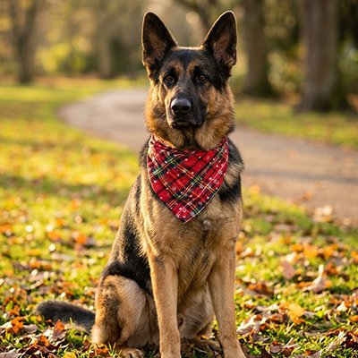 berger allemand portant Bandana pour Chien est assis sur pelouse