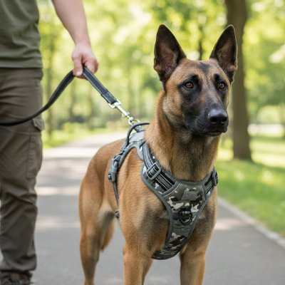 berger allemand portant Harnais chien est avec son maitre
