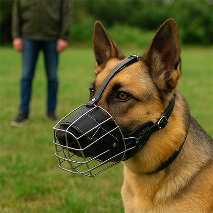 berger allemand portant Muselière pour chien noire regarde gauche