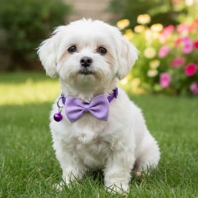 bichon blanc porte noeud papillon chien dans parc