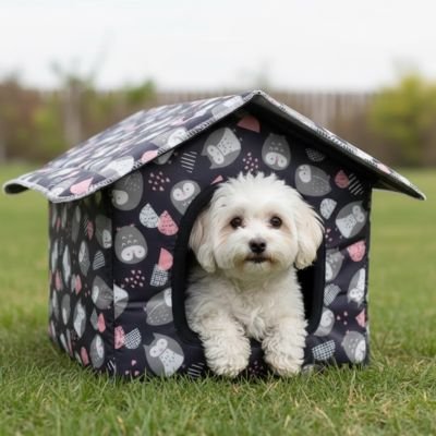bichon couché dans Niche pour Chien extérieur 