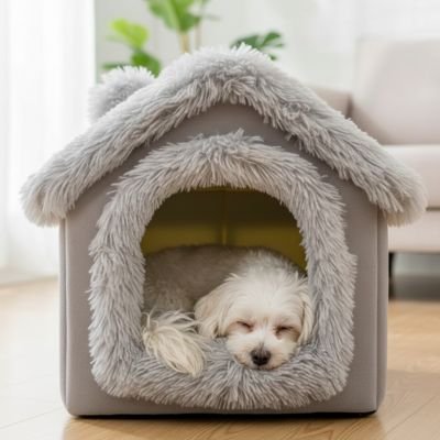 bichon dort dans Niche pour Chien interieur 