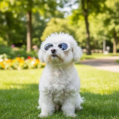 bichon porte Lunette pour chien dans parc