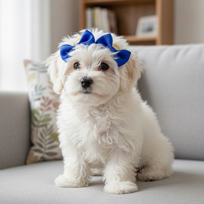 bichon porte Noeud papillon chien assis sur canapé