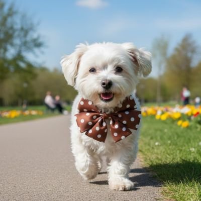 bichon porte Noeud papillon chienbrun dans parc