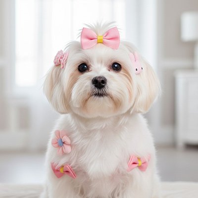 bichon porte noeud papillon pour chien assis dans salon