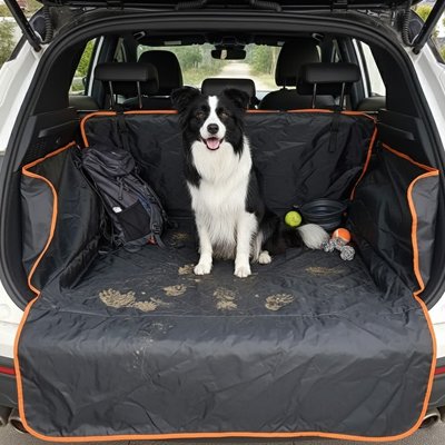 border collie assis sur Protection chien voiture arrière de SUV