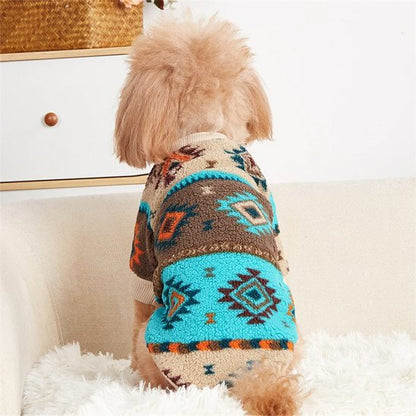caniche beige porte Pull chien bleu