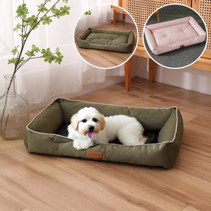 caniche blanc couche dans Panier pour chien vert