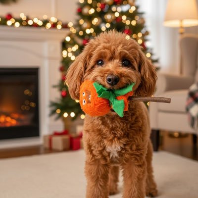 caniche brun tient Jouet Chien indestructible dans gueule