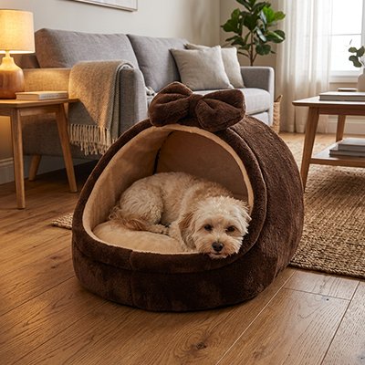 caniche dans Panier pour Chien brun