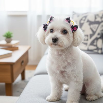 caniche porte Noeud papillon pour chien sur canapé blanc