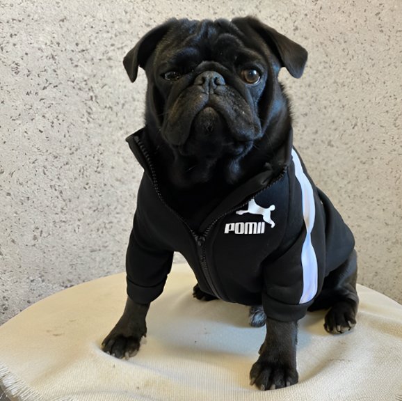 carlin porte Pull chien noir assis sur banc