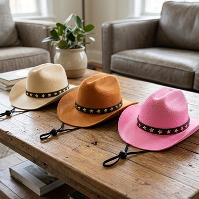 chapeau Chien sur table en bois