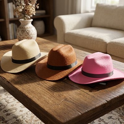 chapeau pour Chien sur table de bois
