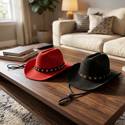 Chapeau pour Chien sur table de bois