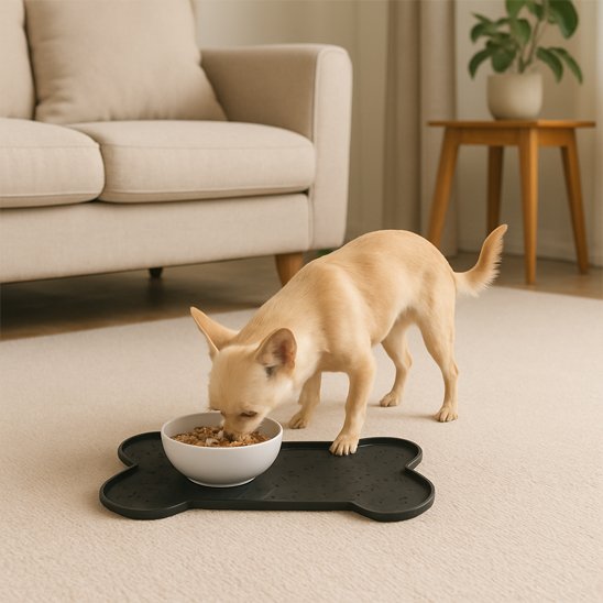 chihuahua mange sur Tapis gamelle pour Chien noir dans sejour