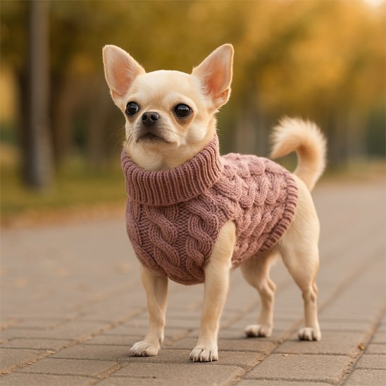 chihuahua portant Pull pour chien marron marche sur sentier