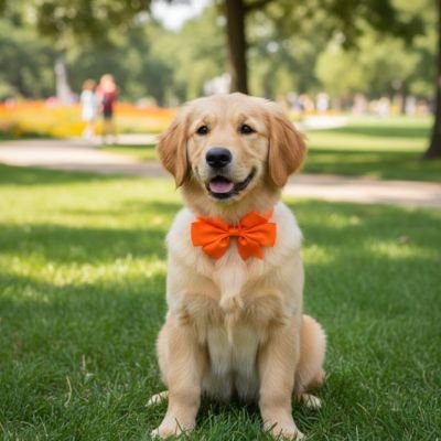 chiot golden retriever porte Noeud papillon chien orange dans parc