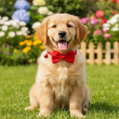 chiot golden retriever porte noeud papillon chien dans salon
