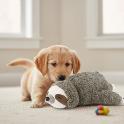 chiot golden retriver sent Peluche Chien sur moquette