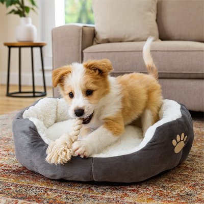 chiot joue dans Panier petit chien