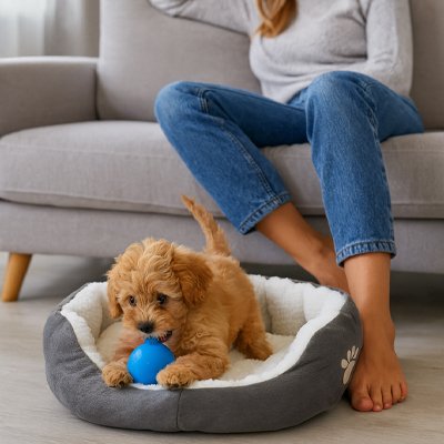 chiot joue dans Panier petit chien