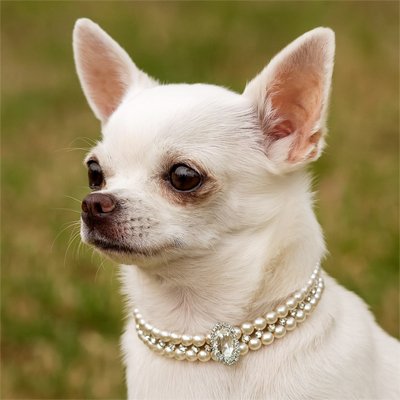 chihuahua blanc porte collier en strass pour chien