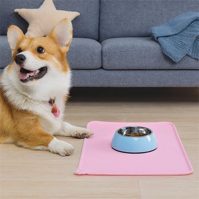 corgi couche en avant de sur de Tapis gamelle Chien rose