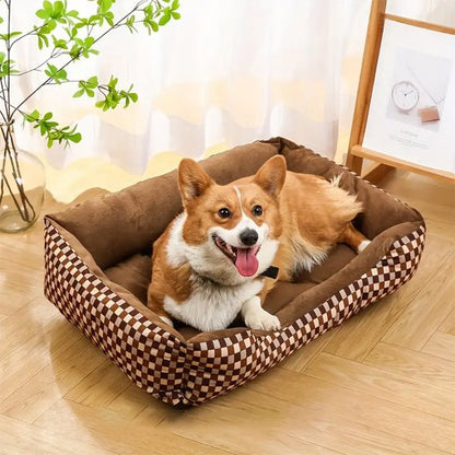 corgi dans Panier pour chien motif carrelé