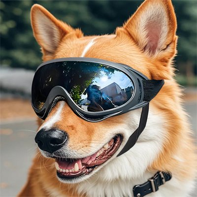 corgi porte Lunette chien moto grise