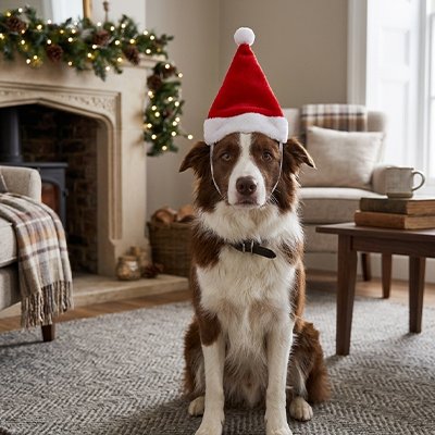 aussie portant Déguisement Chien est assis sur moquette grise