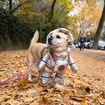 chien portant déguisement chien halloween est dans les feuilles automnales